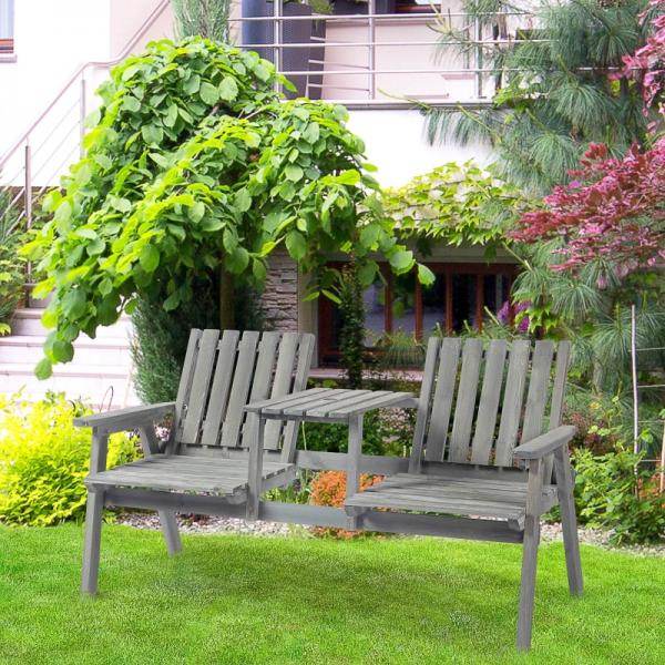 Gartenbank mit Tisch, Sitzgruppe, mit Regenschirmloch, Sitzbank, 2 Stühle, Massivholz, Grau