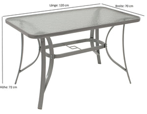 Gartentisch FLORENZ 120x70cm, Stahl + Glas