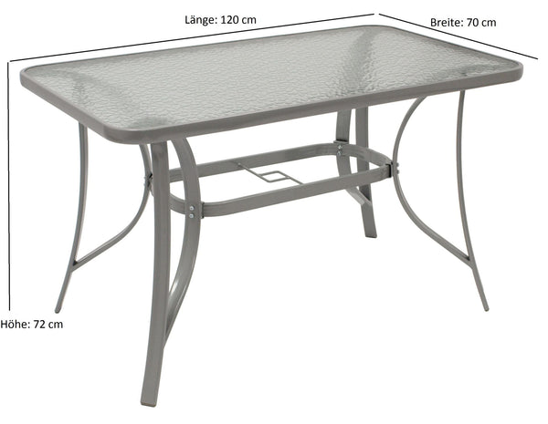 Gartentisch FLORENZ 120x70cm, Stahl + Glas