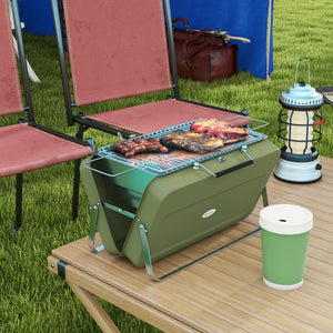 Tischgrill Mini Kohlegrill tragbar klappbar mit Ascheauffangschale grün