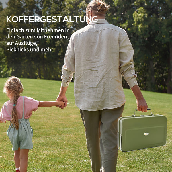 Tischgrill Mini Kohlegrill tragbar klappbar mit Ascheauffangschale grün