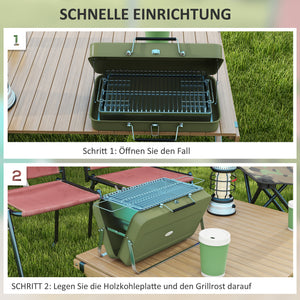 Tischgrill Mini Kohlegrill tragbar klappbar mit Ascheauffangschale grün