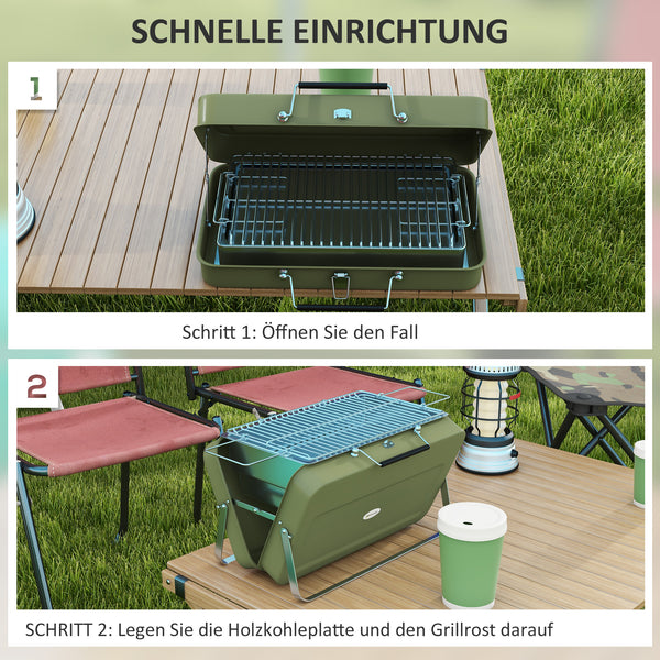 Tischgrill Mini Kohlegrill tragbar klappbar mit Ascheauffangschale grün