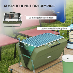 Tischgrill Mini Kohlegrill tragbar klappbar mit Ascheauffangschale grün