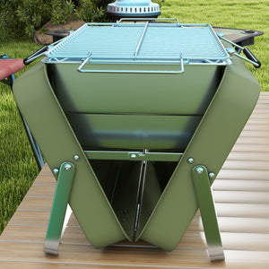 Tischgrill Mini Kohlegrill tragbar klappbar mit Ascheauffangschale grün