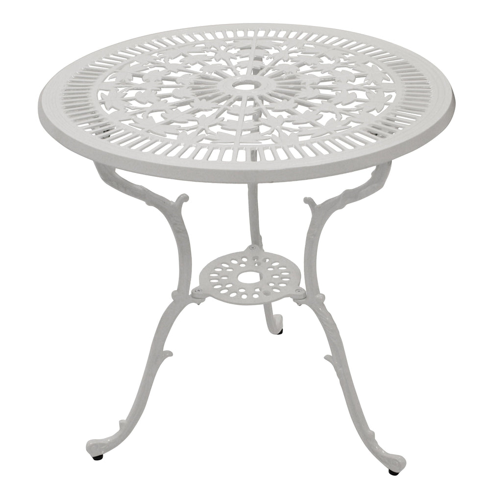 Gartentisch in Jugendstil Optik 70cm rund, Aluguss weiss