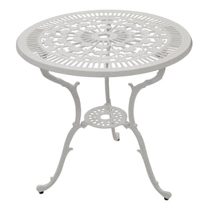 Gartentisch in Jugendstil Optik 70cm rund, Aluguss weiss