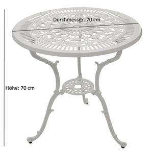 Gartentisch in Jugendstil Optik 70cm rund, Aluguss weiss