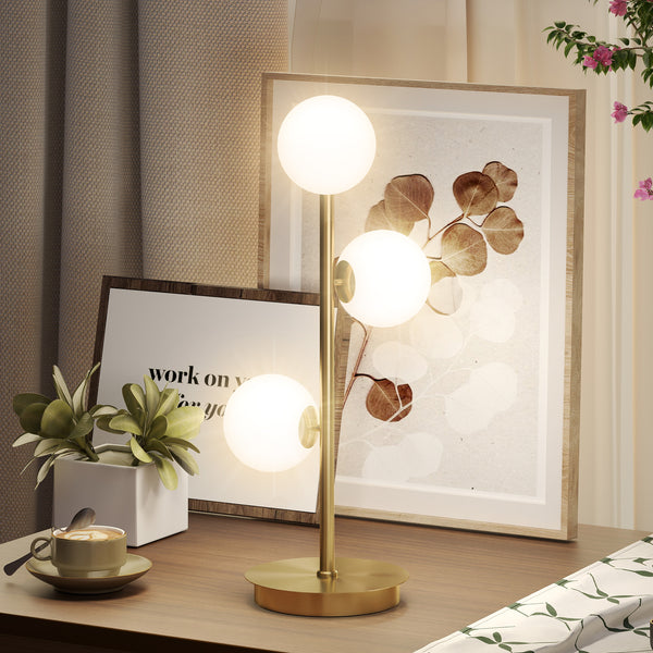 Tischlampe mit 3 Kugelschirmen G9 Fassung Messing