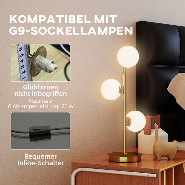 Tischlampe mit 3 Kugelschirmen G9 Fassung Messing