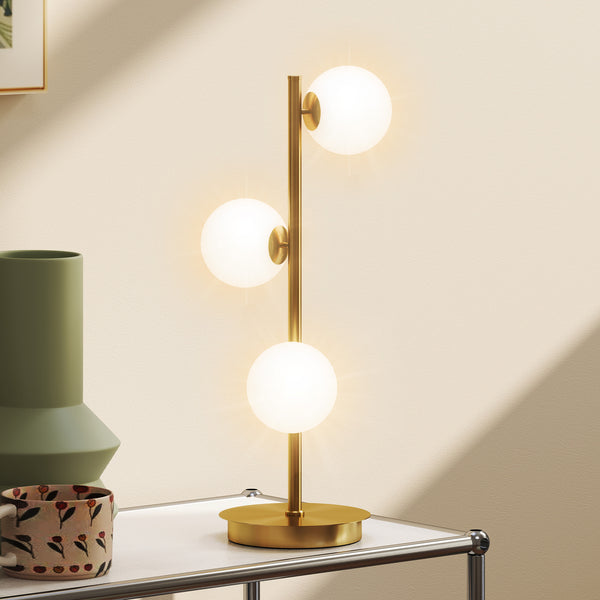 Tischlampe mit 3 Kugelschirmen G9 Fassung Messing