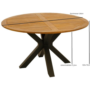 Runder Gartentisch MADEIRA 130cm Stahl anthrazit + Akazie geölt, FSC-zertifiziert