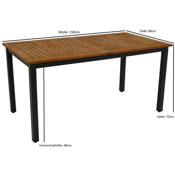 Gartentisch RAGUSA 150x80cm, Stahl anthrazit + Akazie geölt, FSC®-zertifiziert