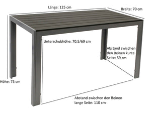 Gartentisch Wetterfest SORANO 125x70 cm aus Aluminium und Kunstholz