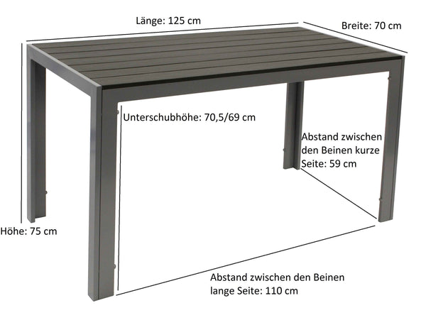Gartentisch Wetterfest SORANO 125x70 cm aus Aluminium und Kunstholz