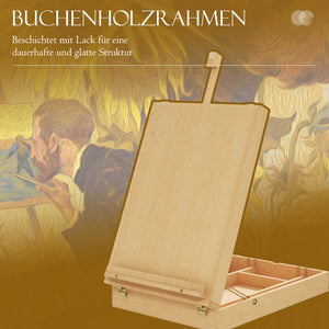 Tischstaffelei Holz winkelverstellbar faltbar mit Griff & Stauraum