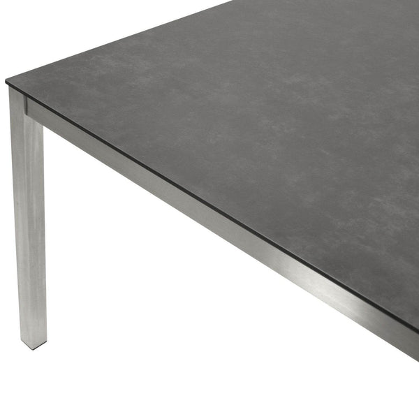 Tisch SYDNEY 200x100cm, Edelstahl gebürstet + Glas in 3D Keramik anthrazit