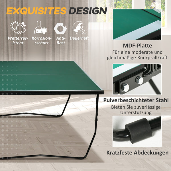 Tischtennisplatte klappbar mobil mit Schläger und Bällen grün