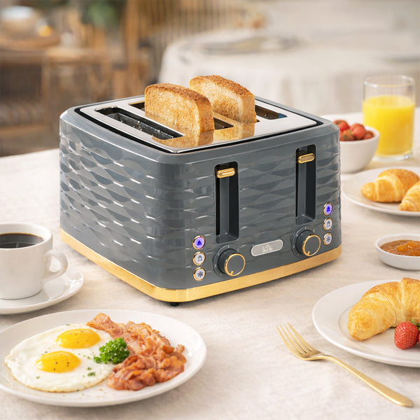 Toaster mit Auftaufunktion und 7 Bräunungsstufen für 4 Scheiben grau