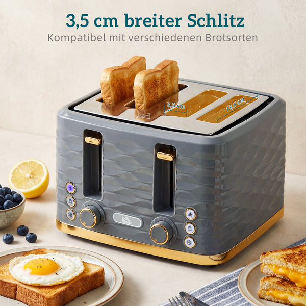 Toaster mit Auftaufunktion und 7 Bräunungsstufen für 4 Scheiben grau