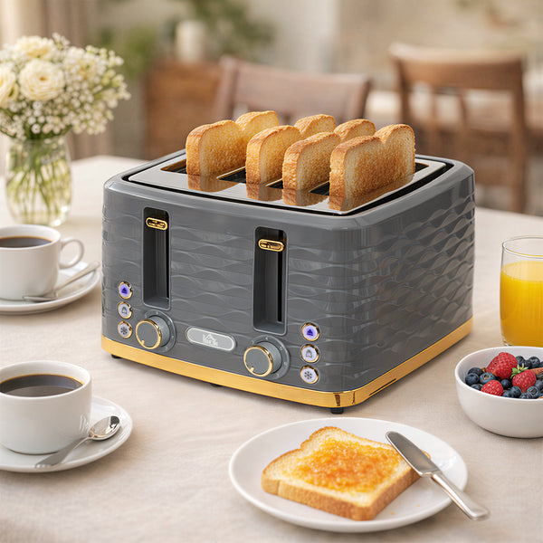 Toaster mit Auftaufunktion und 7 Bräunungsstufen für 4 Scheiben grau