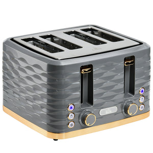 Toaster mit Auftaufunktion und 7 Bräunungsstufen für 4 Scheiben grau