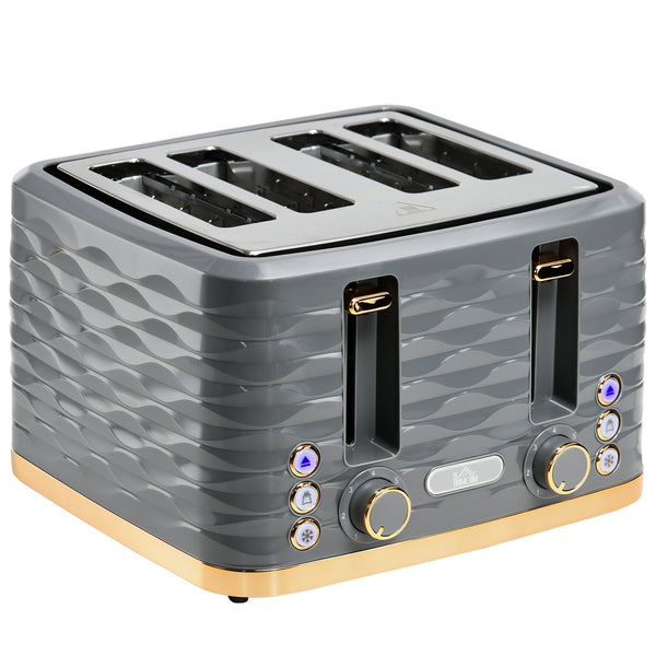 Toaster mit Auftaufunktion und 7 Bräunungsstufen für 4 Scheiben grau