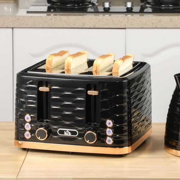 Toaster für 4 Scheiben mit Krümelfach und Funktionen schwarz