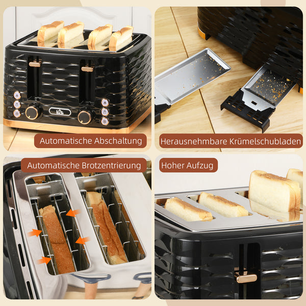Toaster für 4 Scheiben mit Krümelfach und Funktionen schwarz