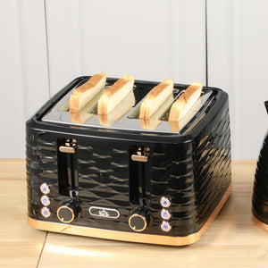 Toaster für 4 Scheiben mit Krümelfach und Funktionen schwarz