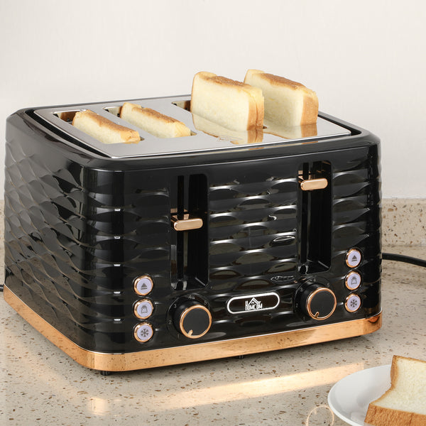 Toaster für 4 Scheiben mit Krümelfach und Funktionen schwarz