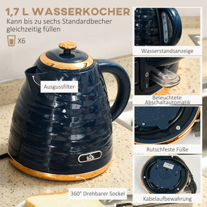 Toaster und Wasserkocher Set mit 7 Stufen und Auftaufunktion blau