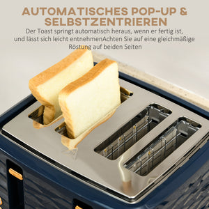 Toaster und Wasserkocher Set mit 7 Stufen und Auftaufunktion blau