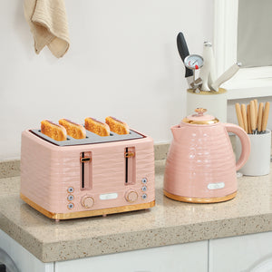 Toaster und Wasserkocher Set 2-in-1 mit 7 Stufen Auftaufunktion rosa