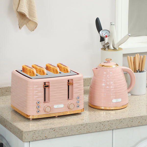 Toaster und Wasserkocher Set 2-in-1 mit 7 Stufen Auftaufunktion rosa