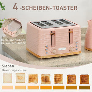 Toaster und Wasserkocher Set 2-in-1 mit 7 Stufen Auftaufunktion rosa