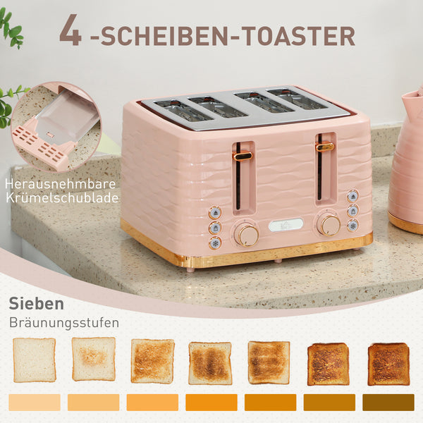 Toaster und Wasserkocher Set 2-in-1 mit 7 Stufen Auftaufunktion rosa