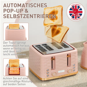 Toaster und Wasserkocher Set 2-in-1 mit 7 Stufen Auftaufunktion rosa