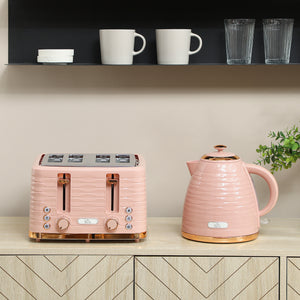 Toaster und Wasserkocher Set 2-in-1 mit 7 Stufen Auftaufunktion rosa