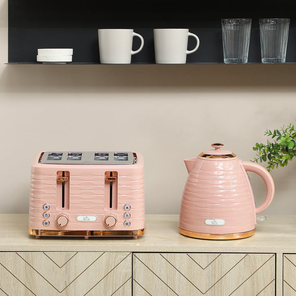 Toaster und Wasserkocher Set 2-in-1 mit 7 Stufen Auftaufunktion rosa