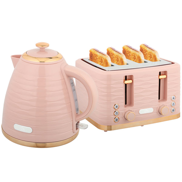 Toaster und Wasserkocher Set 2-in-1 mit 7 Stufen Auftaufunktion rosa