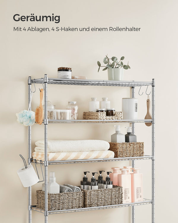 Étagère de toilette, étagère de salle de bain à 4 niveaux, grise