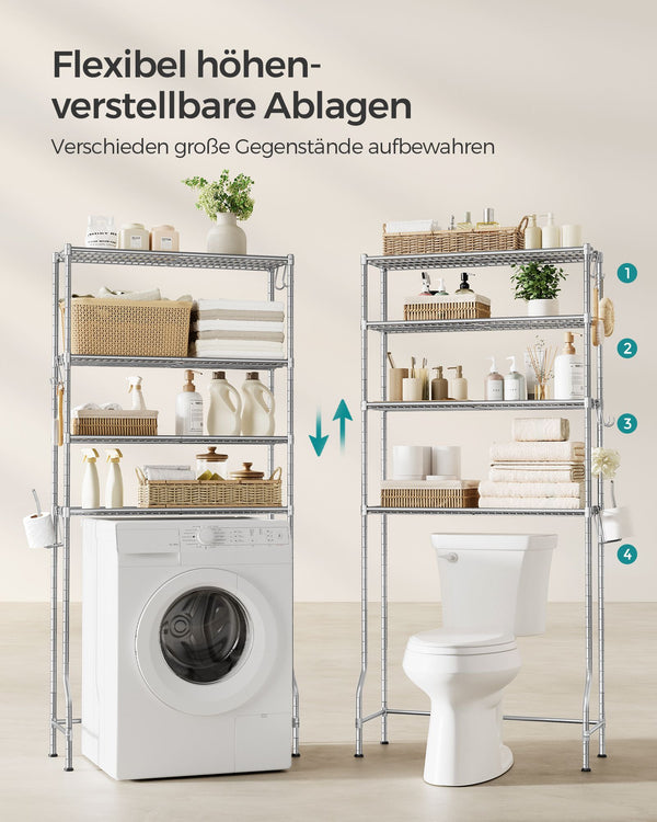 Étagère de toilette, étagère de salle de bain à 4 niveaux, grise