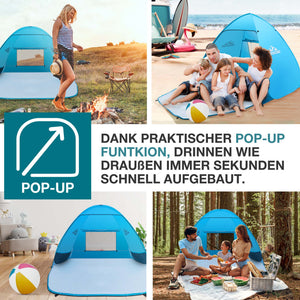 TOM Pop-Up Strandmuschel für 3 Personen mit UV-Schutz 50+ & Tasche