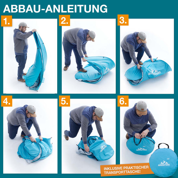 TOM Pop-Up Strandmuschel für 3 Personen mit UV-Schutz 50+ & Tasche