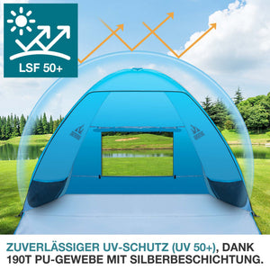 TOM Pop-Up Strandmuschel für 3 Personen mit UV-Schutz 50+ & Tasche