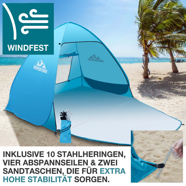 TOM Pop-Up Strandmuschel für 3 Personen mit UV-Schutz 50+ & Tasche