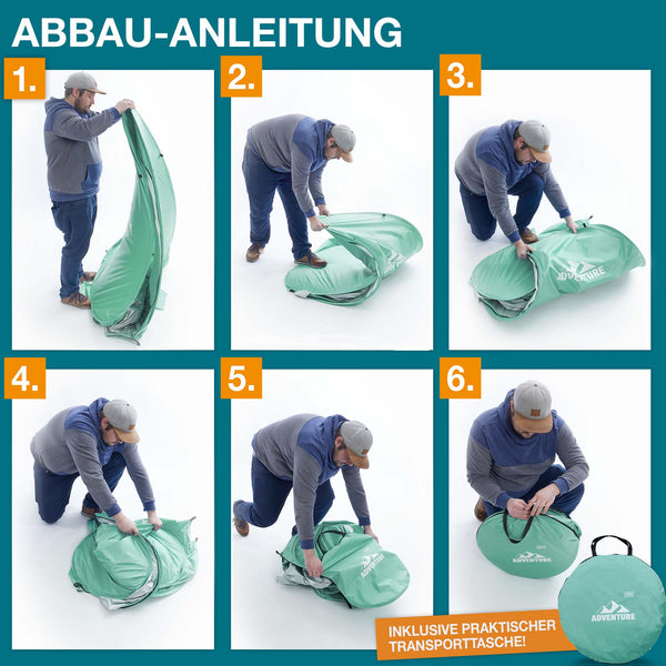 TOM Pop-Up Strandmuschel für 3 Personen mit UV-Schutz 50+ & Tasche