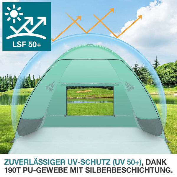 TOM Pop-Up Strandmuschel für 3 Personen mit UV-Schutz 50+ & Tasche