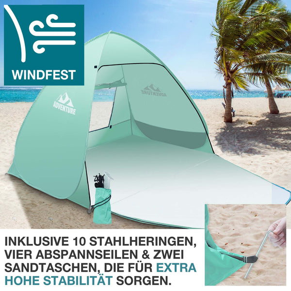 TOM Pop-Up Strandmuschel für 3 Personen mit UV-Schutz 50+ & Tasche